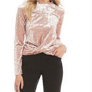 Crushed velvet long sleeve blush top